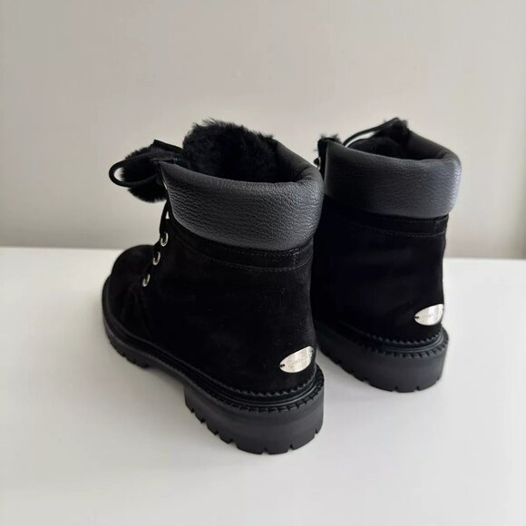 JIMMY CHOO Elba Black Leather Suede Pom Pom Flat Ankle Boots Size 38 - Picture 8 of 14